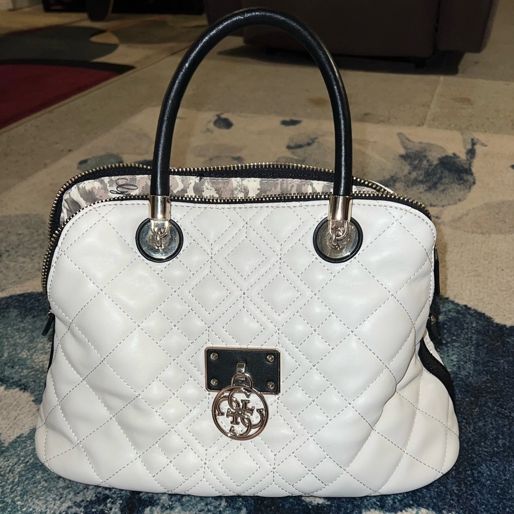 GUESS shoulder bag, white with black accents